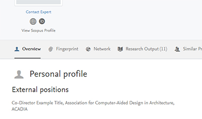 Screenshot of layout of portal profile page. 