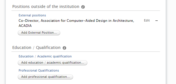 Screenshot of add positions and qualifications buttons. 