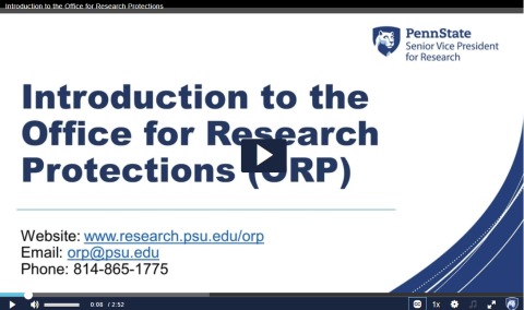 Screenshot of video "Introduction to the Office for Research Protections"