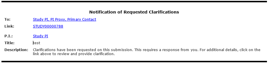 Clarifications requested notification