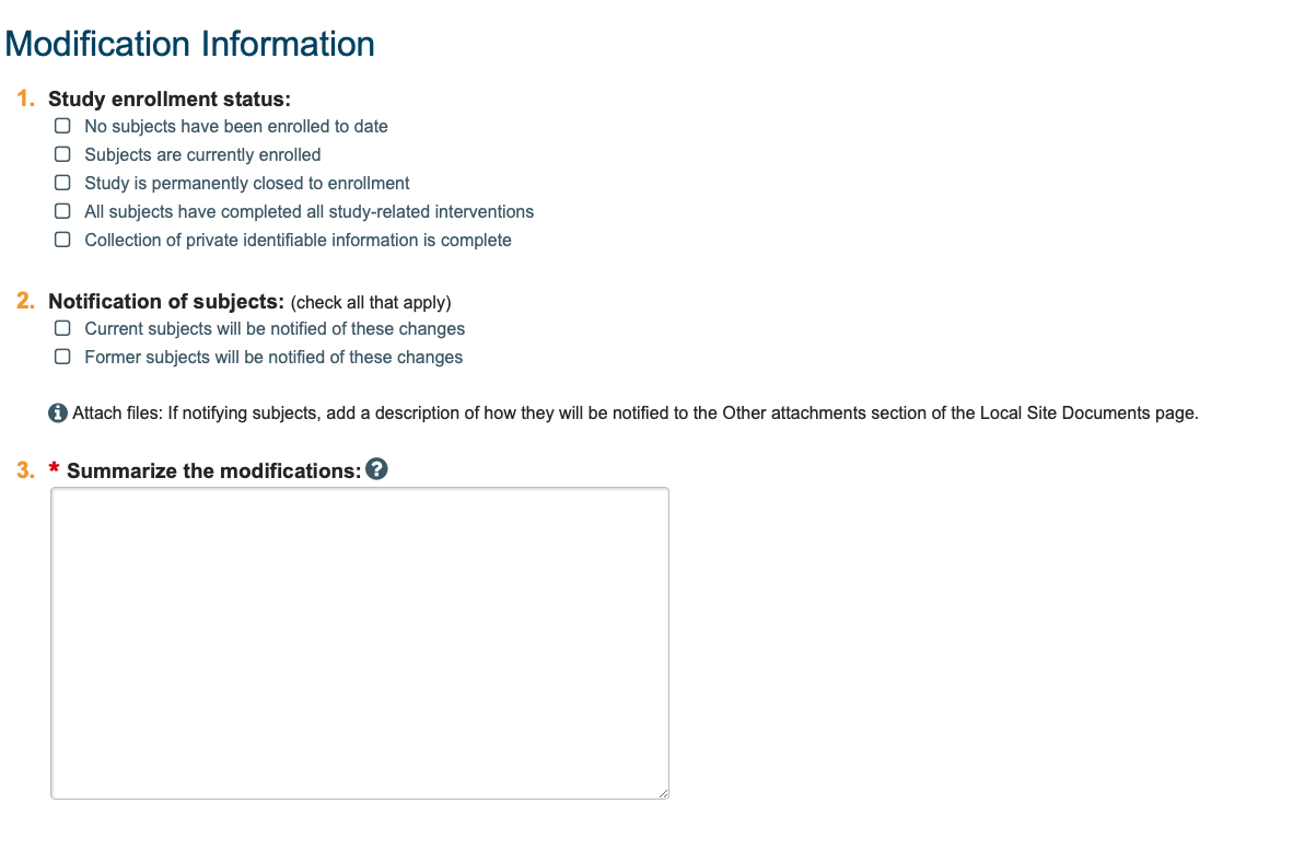 Picture of Modification information page in CATS IRB