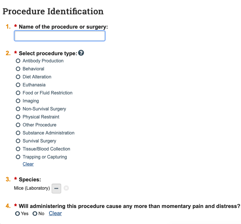 Procedure Identification information page